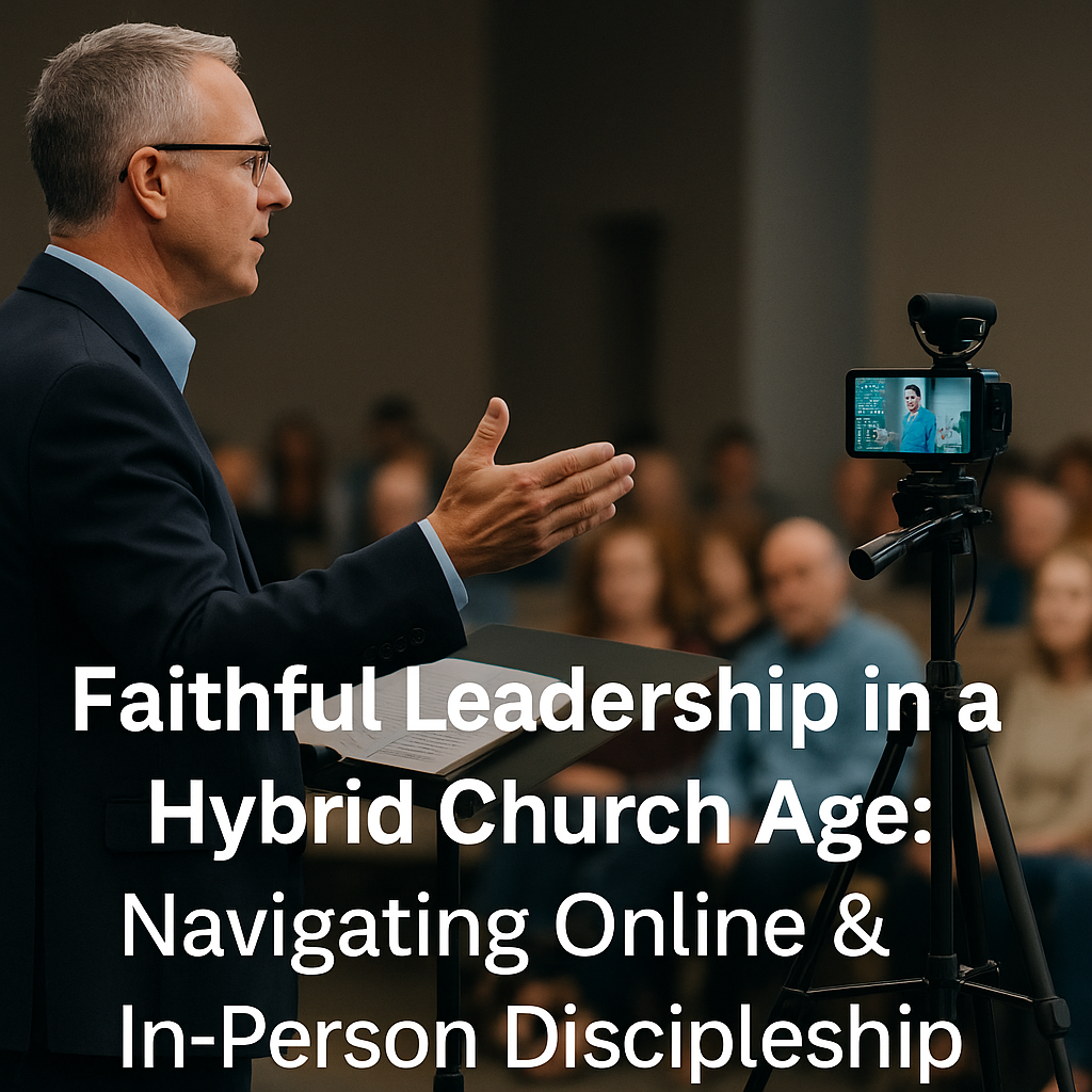 Hybrid church leadership discipleship strategy with live and online audiences.