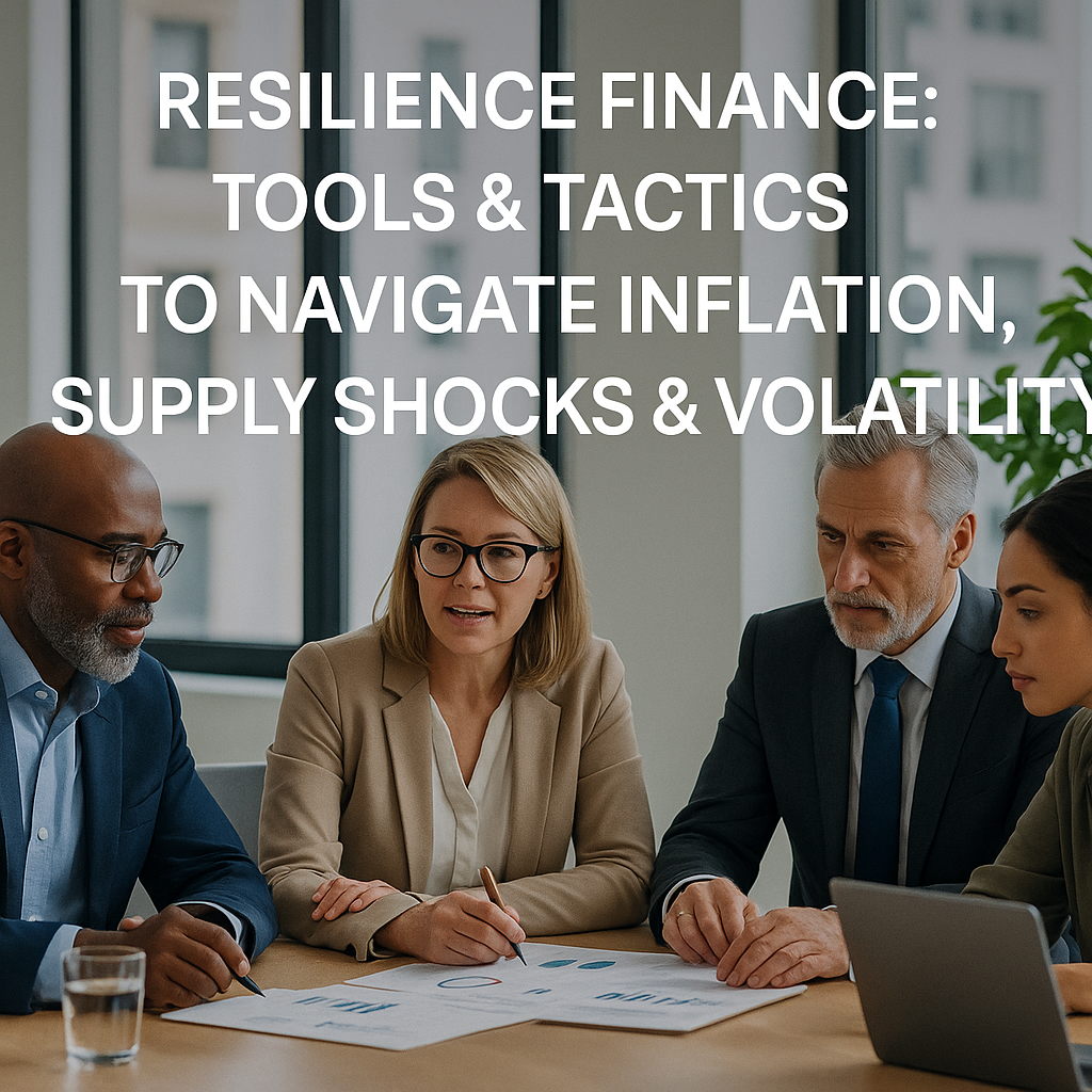 Business leaders collaborating on inflation and supply chain resilience planning.