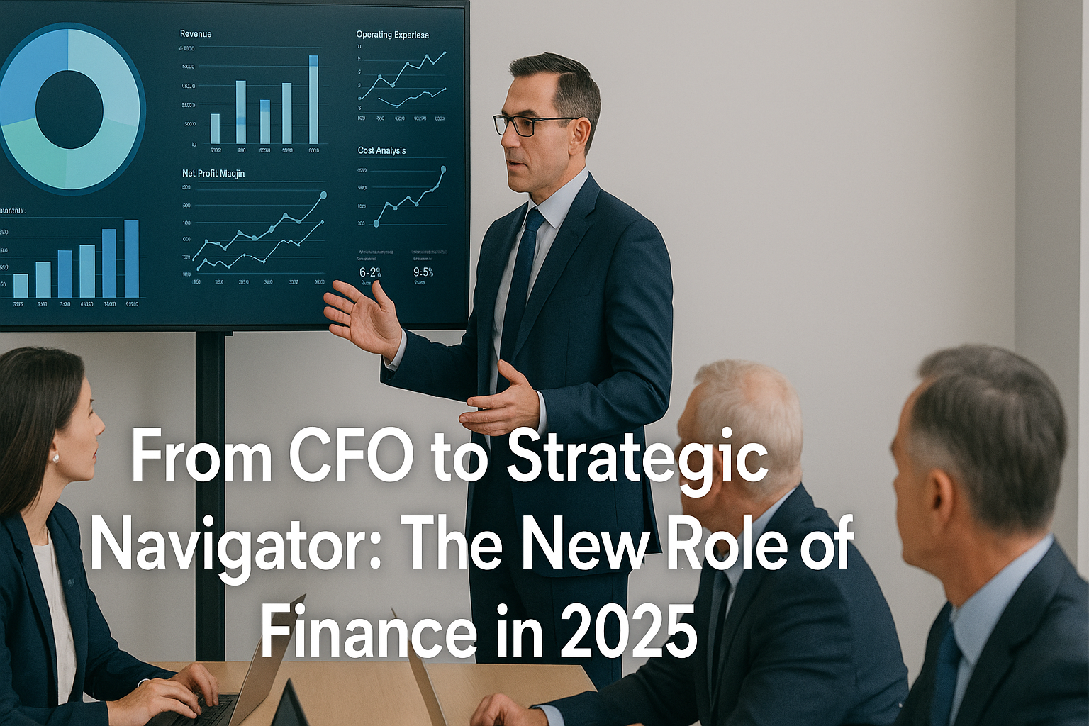 Modern CFO leading hybrid teams with wisdom and integrity