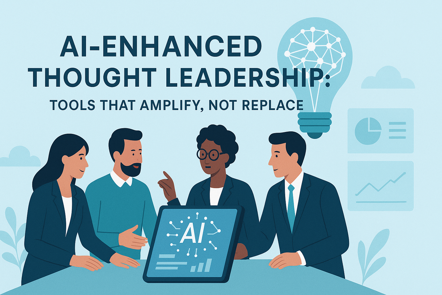 Collaboration between faith-driven professionals using AI-enhanced tools.